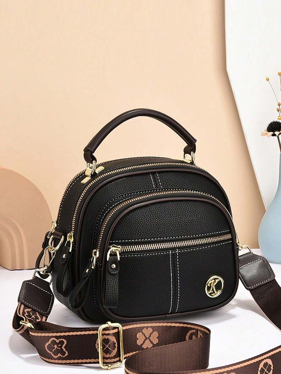 Bolsa de Ombro e Transversal de Grande Capacidade com Formato de Maçã em Couro Macio de Alta Qualidade, Bolsa de Mão de Moda Feminina