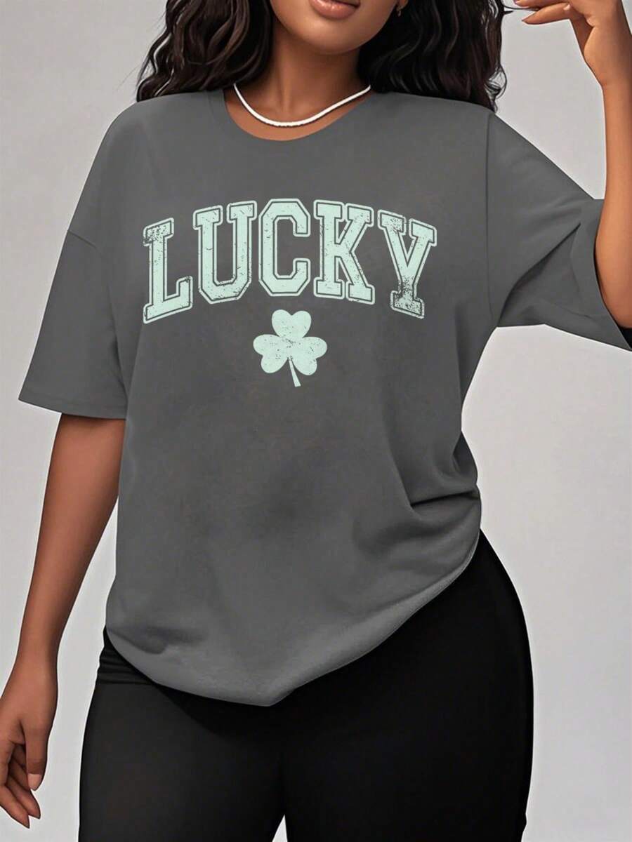 Oversized Style For Women, Retro Lucky T-Shirt, Cute St Patricks Day Tee, Womens Shamrock Tee, Irish Shirt, Four Leaf Clover, St Patricks Day Outfit, Oversize Type Shirt For Women, Perfect For Holiday Parties Or Gift Giving, Soft And Comfortable