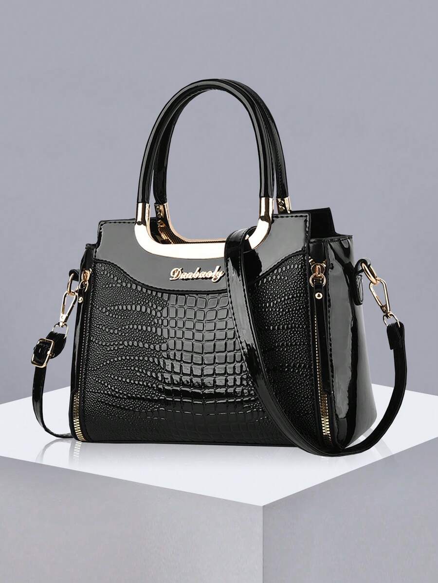 Classic Solid Color Crocodile Texture Square Handbag, Tote Bag, Ladies Commuter Shoulder Bag, Best Mother Day Gifts Ever