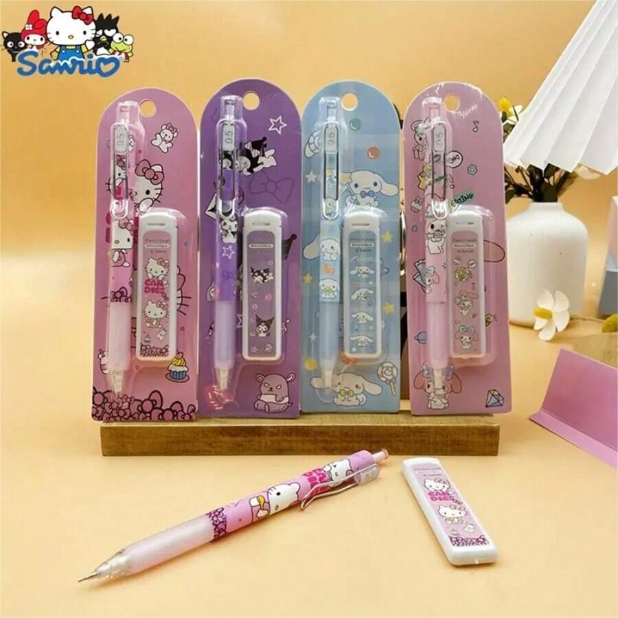 1 pieza Lápiz mecánico de Hello Kitty de Sanrio - Mina HB de 0.5 mm, agarre ergonómico, diseño de dibujos animados colorido, perfecto para uso en la oficina y la escuela