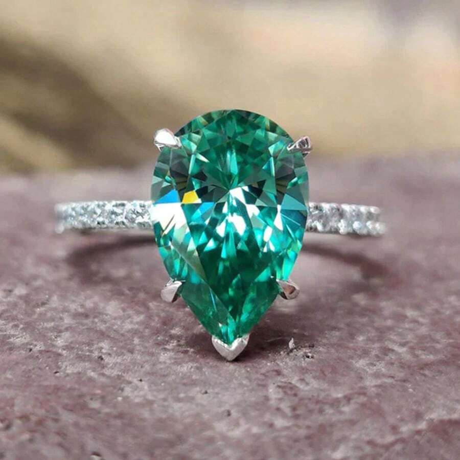 1 pieza Anillo elegante decorado con zirconia en forma de lágrima, regalo decorativo para boda/fiesta apropiado para mujeres