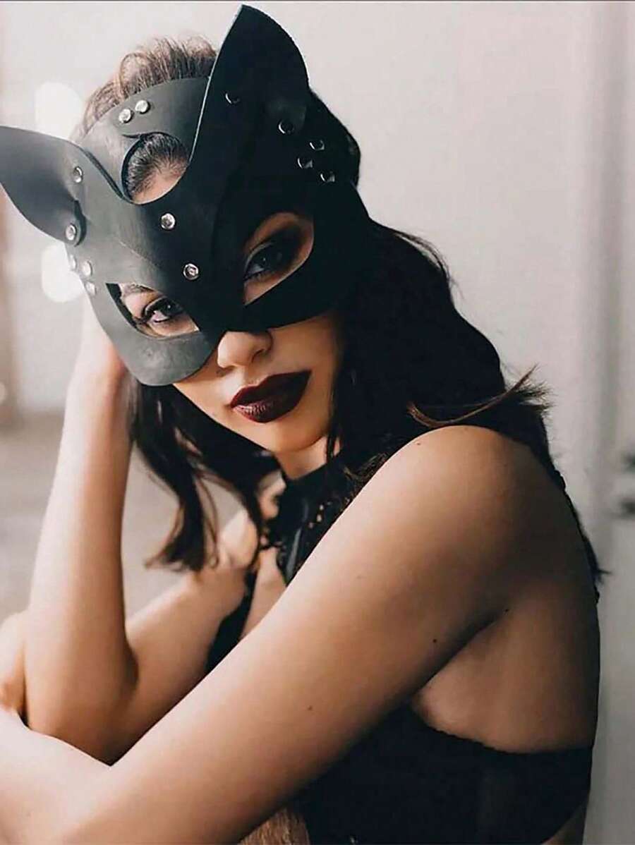 1 Piece Handmade Female PU Leather Cat Mask - Gothic Erotic Costume Accessory - For Cosplay Couple Dating And Party Performance