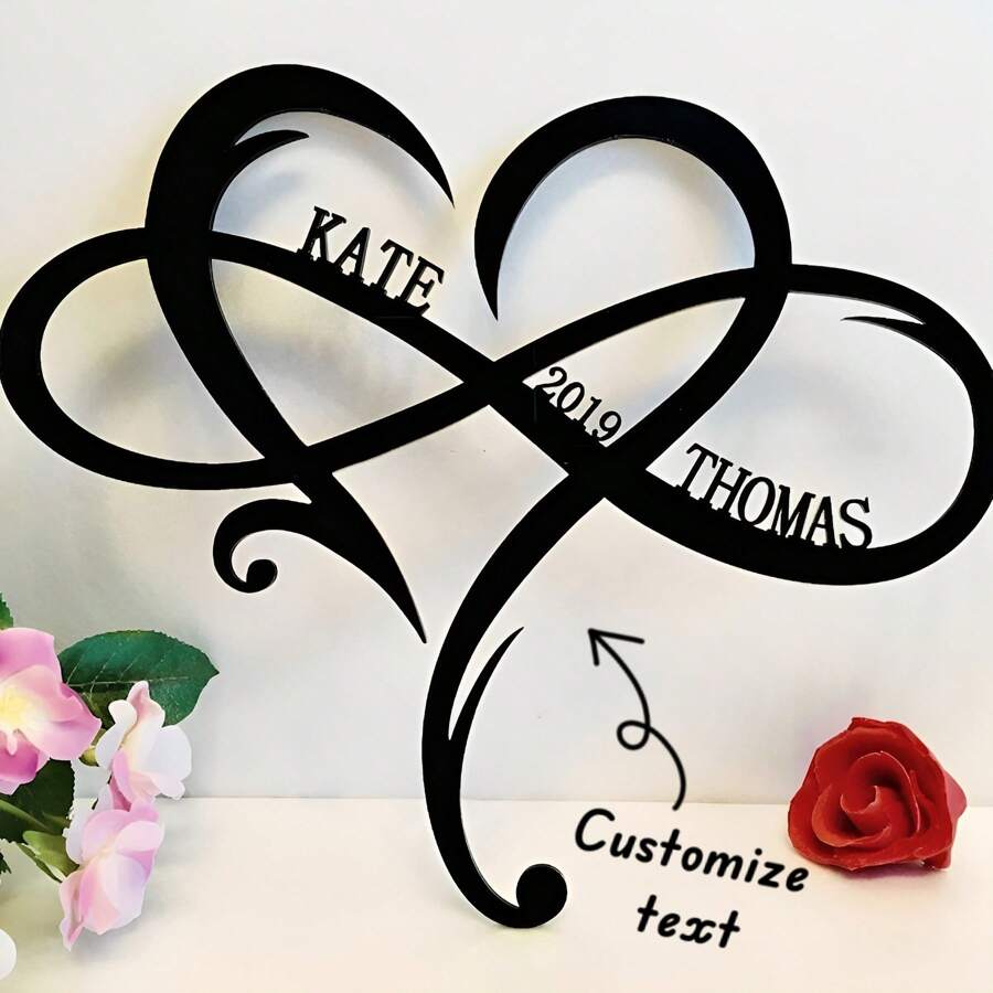 1 Pieza Decoración personalizada para pastel de boda con un corazón, Decoración para pastel con nombre de pareja personalizado, Decoración para pastel de acrílico con corazón, Decoración para pastel Sr. y Sra., regalo inolvidable para aniversario, temporada de bodas y Día de San Valentín
