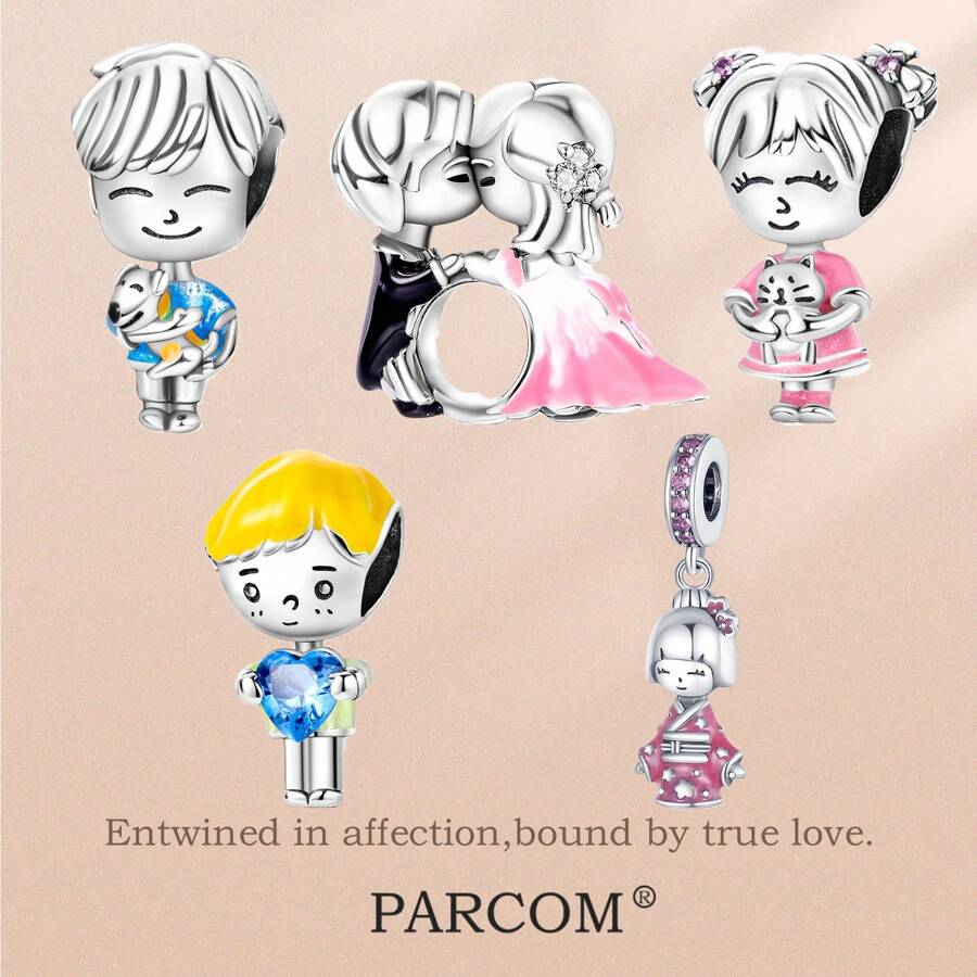 PARCOM Silver-Plated Bead Jewelry Charm - Girl Hugging A Cat Design, New Series Of Bead People & Life Style Accessories Suitable For Bracelets And Necklaces, Perfect Gift Jewelry For Birthdays And Holidays
