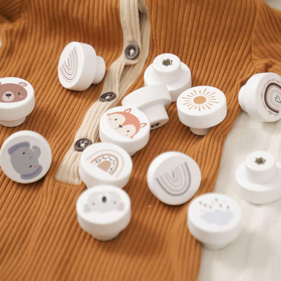 Scandinavian Style Children's Cute Rainbow Animal Round Bedside Table Drawer Knob, Furniture Wardrobe Door Wooden Handle, Multifunctional Furniture Drawer Knob, Children's Room Cartoon Decoration