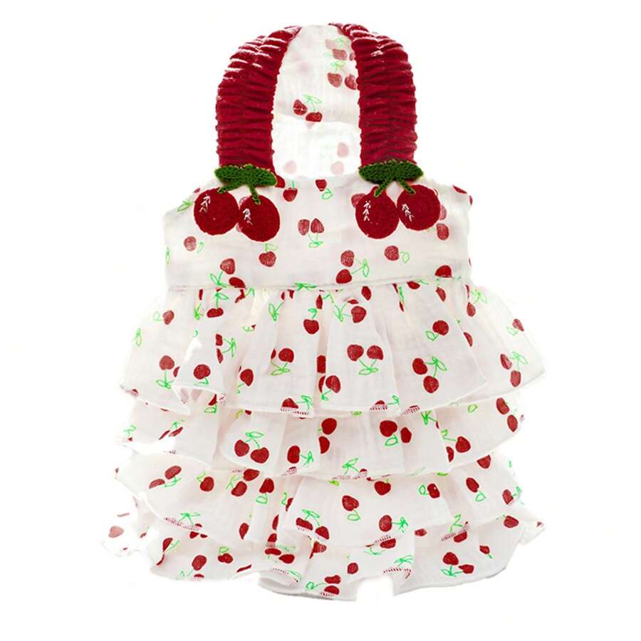 Dog Dresses For Small Dogs Girl Summer Puppy Clothes Outfit Apparel Female Cute Cat Skirt Cherry Print Ruffles Pet Dress