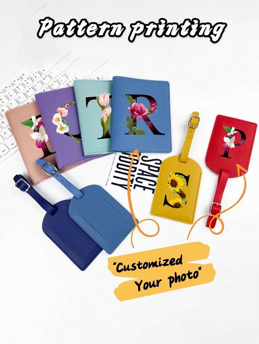 2 stuks gepersonaliseerde aangepaste fotobagagelabel + paspoorthoesset, geschikt voor bagage en handtas, draagbaar, multifunctioneel, lichtgewicht, modieus, kleurrijk, minimalistisch, schattig, vakantiesfeer/vakantie, minimalisme, basic felroze op maat, unieke ontdekking, wintermode, kerst-/vakantiecadeau, gepersonaliseerd cadeau voor vrouwen