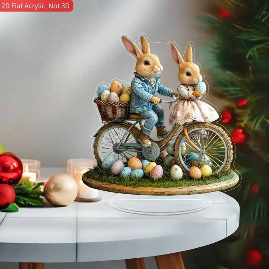 1pc 2D Flat Romantic Couple Rabbit Ornaments, Very Suitable For Desktop Decoration In Homes, Restaurants, Cafes, Offices, Easter, Parties And Other Places Gifts Birthday Graduation