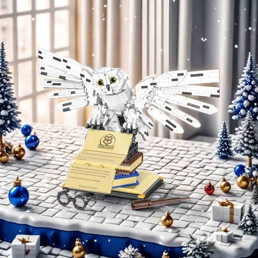 2000 stuks Magic Owl bouwstenenset - Premium filmthema, witte en zwarte ABS-stenen, geweldig als decoratief display en verzamelmodel, cadeau