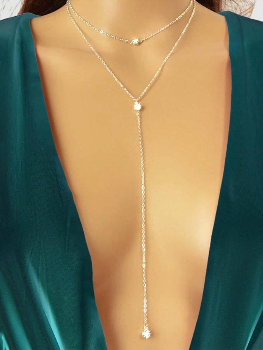 1 szt. Glamour Sparkle Diamond Set Podwójny srebrny naszyjnik dla kobiet Łańcuch plażowy Seksowny klasyczny srebrny naszyjnik Y dla dziewcząt Łańcuch swetra Stylowa wykwintna biżuteria na przyjęcie Prezenty dla przyjaciół i bliskich
