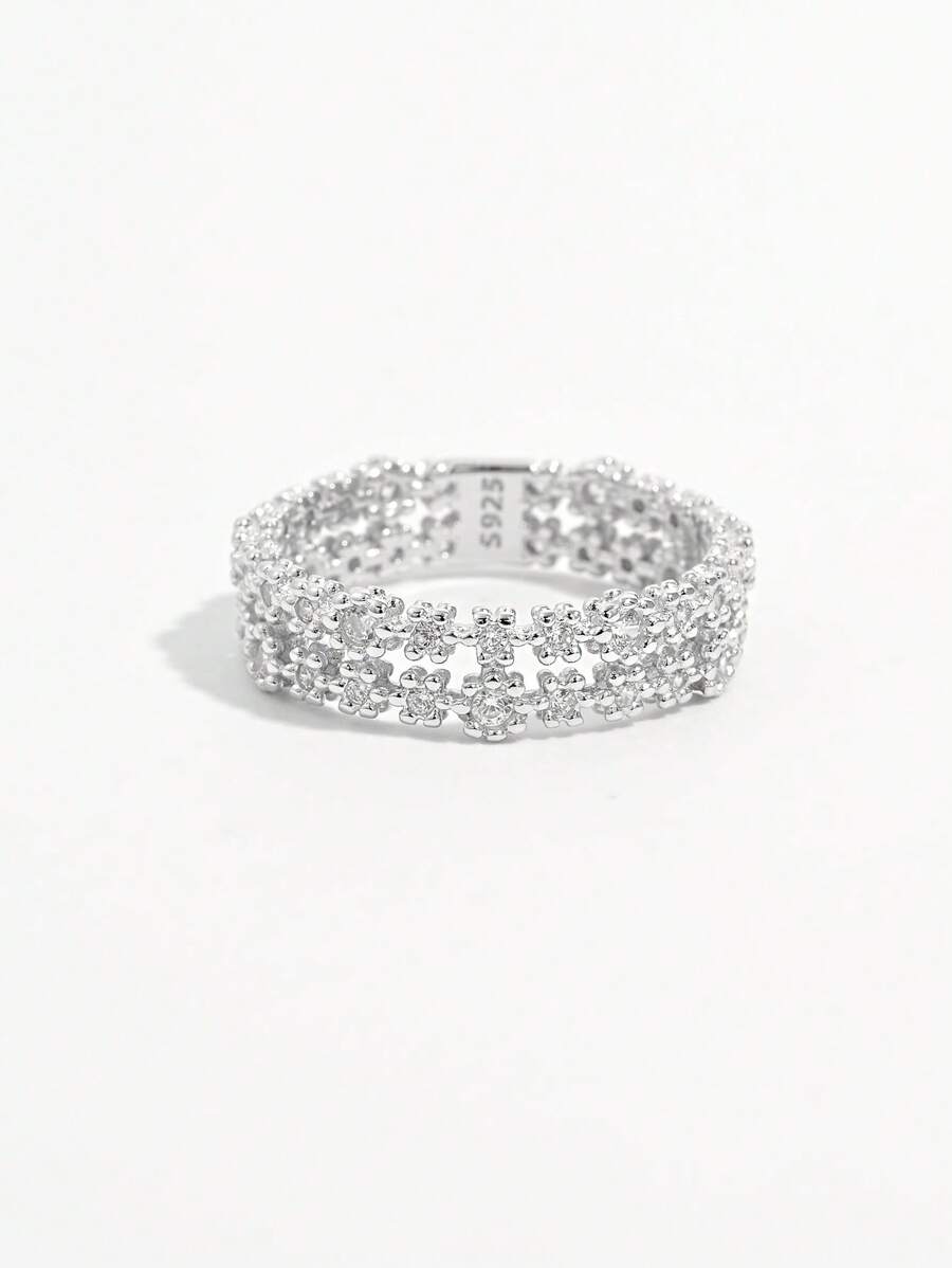 Vaerine A Gorgeous, Elegant, Fashionable, Exquisite, Romantic, Shining 925 Silver Artificial Zirconia Starry Sky Design Double-Layer Design Ring For Women Dating Party Gathering Wedding Show Charm Valentine's Day Gift