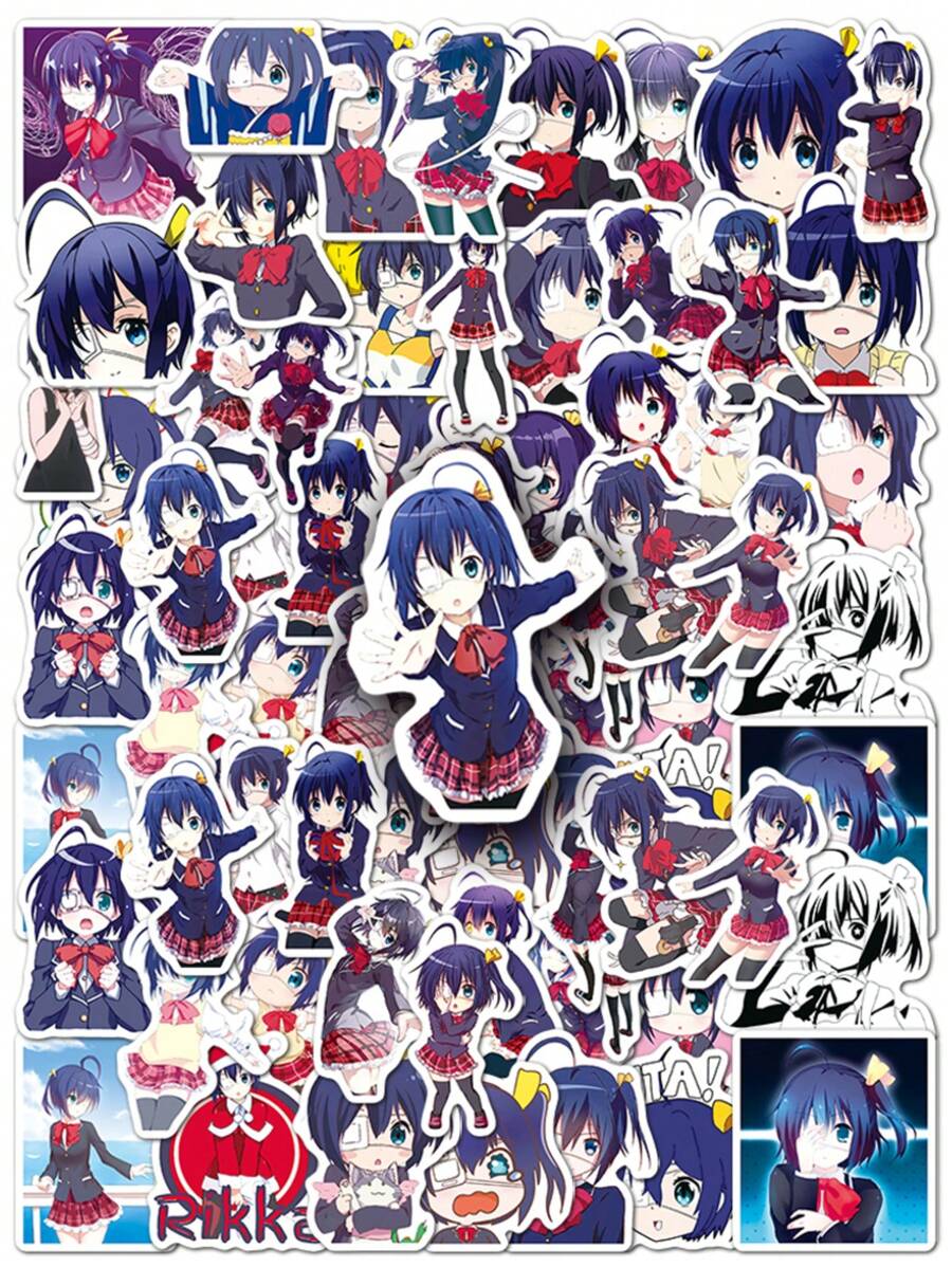 50pcs Cute Takanashi Rikka Mix 1.5-2.0 Inches PVC Cartoon Waterproof Graffiti Stickers For Office Supplies Phone Motorcycle Helmet Computer Cars Guitar Boot Home