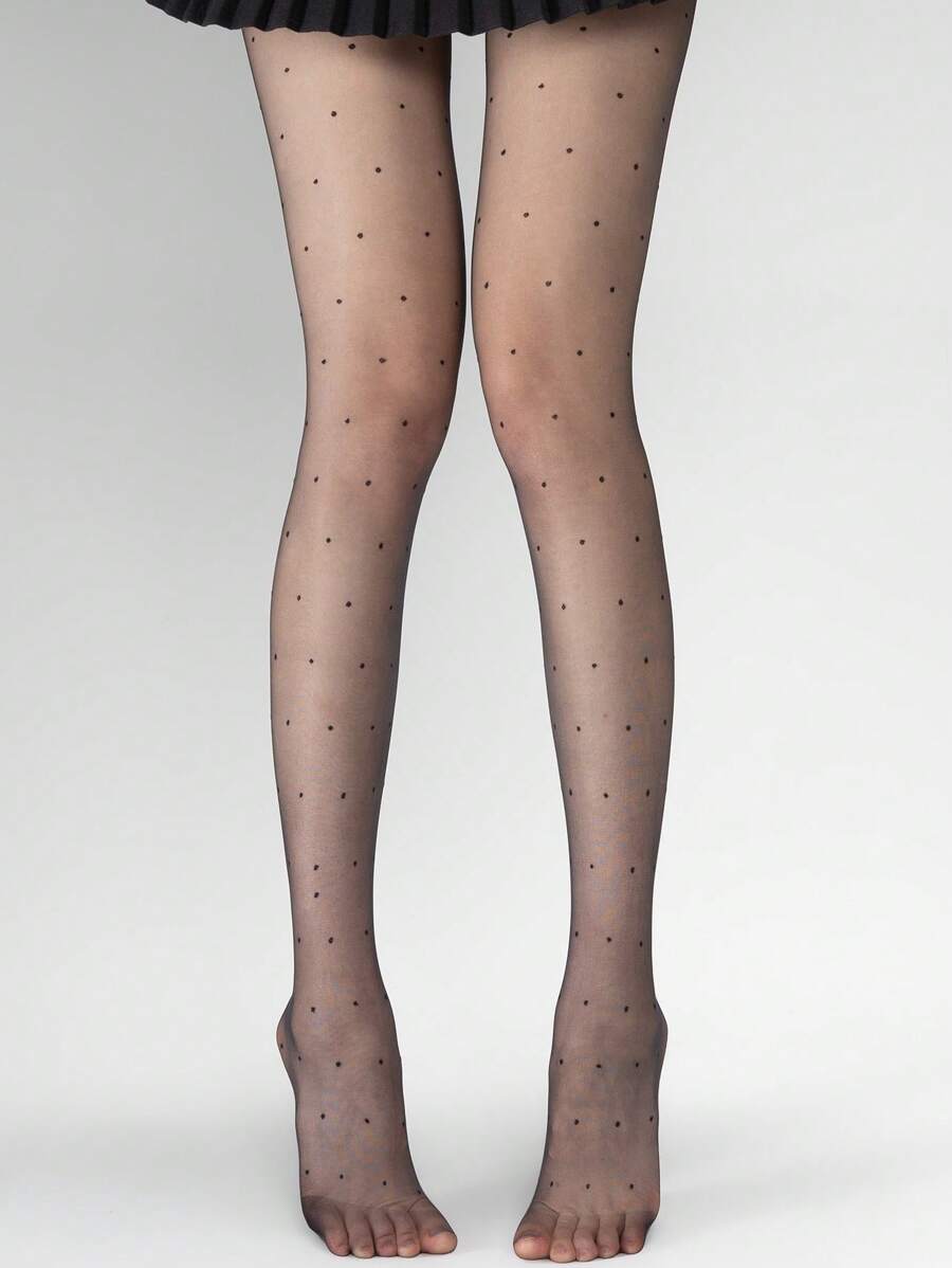 1 pieza Medias/Pantimedias sexy a lunares negros para mujer, apropiadas para festivales de música, baile y discotecas