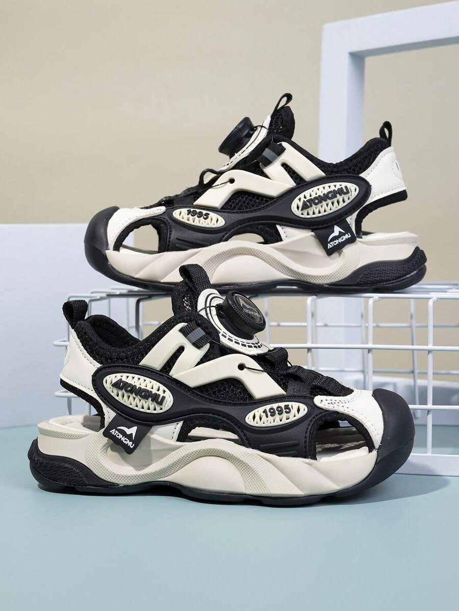 Kids Spring/Summer Breathable Sports Sandals, Lightweight, Anti-Collision Toe Design, Rotational Buckle, Non-Slip Sole, Easy On/Off, Suitable For Daily, Vacation, Outdoor, Beach, Student