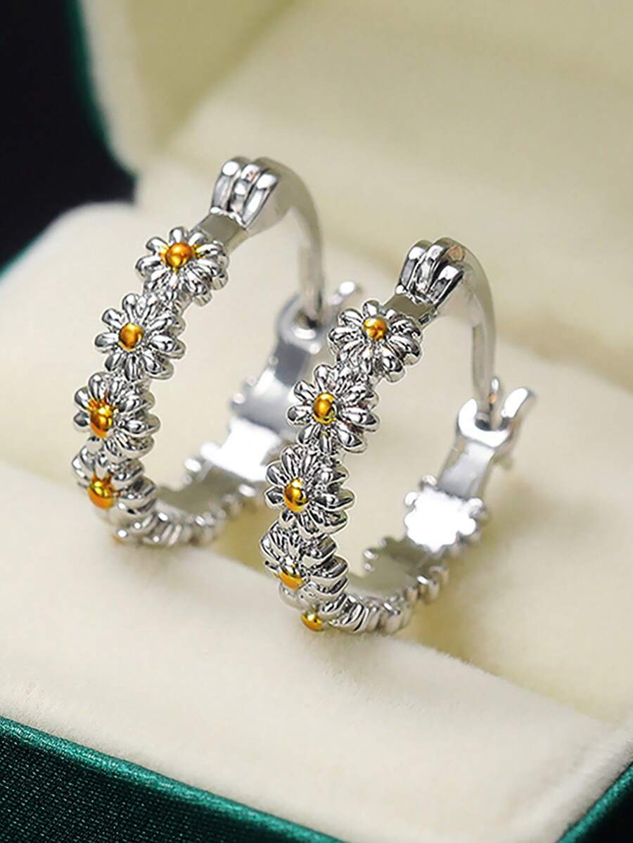 1 par de elegantes pendientes de margaritas pequeñas de plata de ley 925, elegantes pendientes para mujer, joyería fina para mujer, regalo de fiesta, uso diario