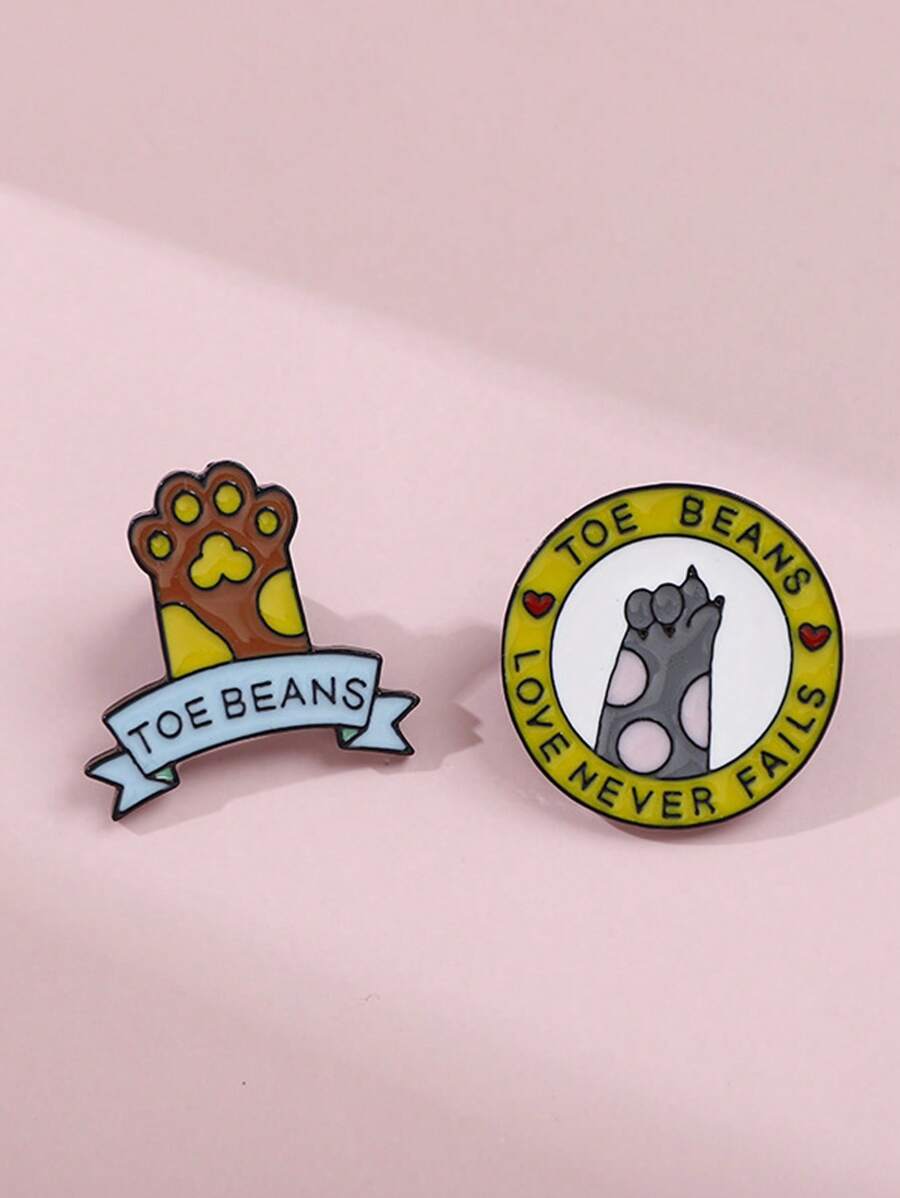 2pcs/Set Cute Cat Paw Brooch, Cartoon Animal Pet Couple Backpack Decoration Pendant, Adorable Cat Summer School Style Accessory
