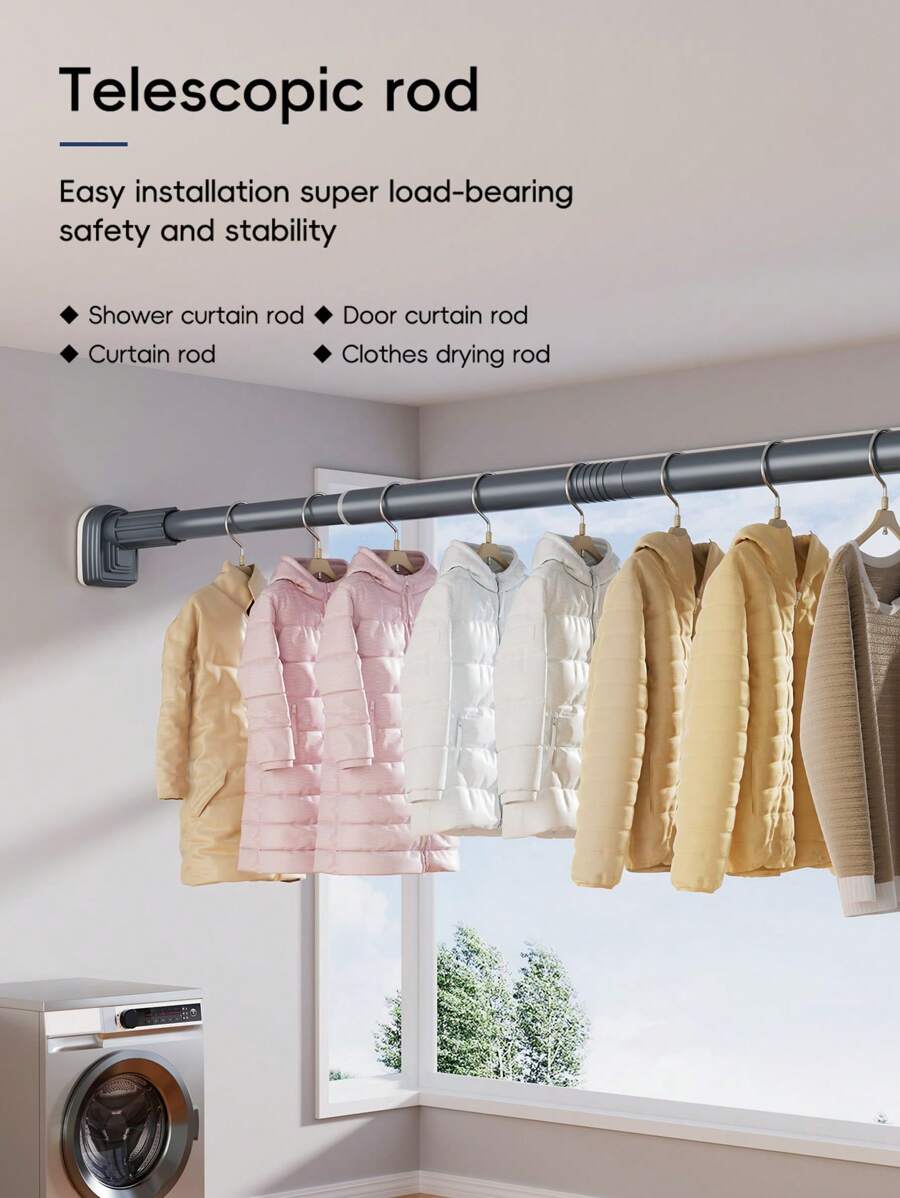 1 Piece, Adjustable Metal Pull Rod, Multi-Purpose Telescopic Rod, No Need To Punch Holes For Installation, Suitable For Shower Curtains, Hangers, Wardrobes, Bedroom Wardrobe Hangers, Multi-Function Balcony Hangers, Home Bathroom Accessories, Home Curtain Rods Home Bathroom Decor Fall Decor Back To School