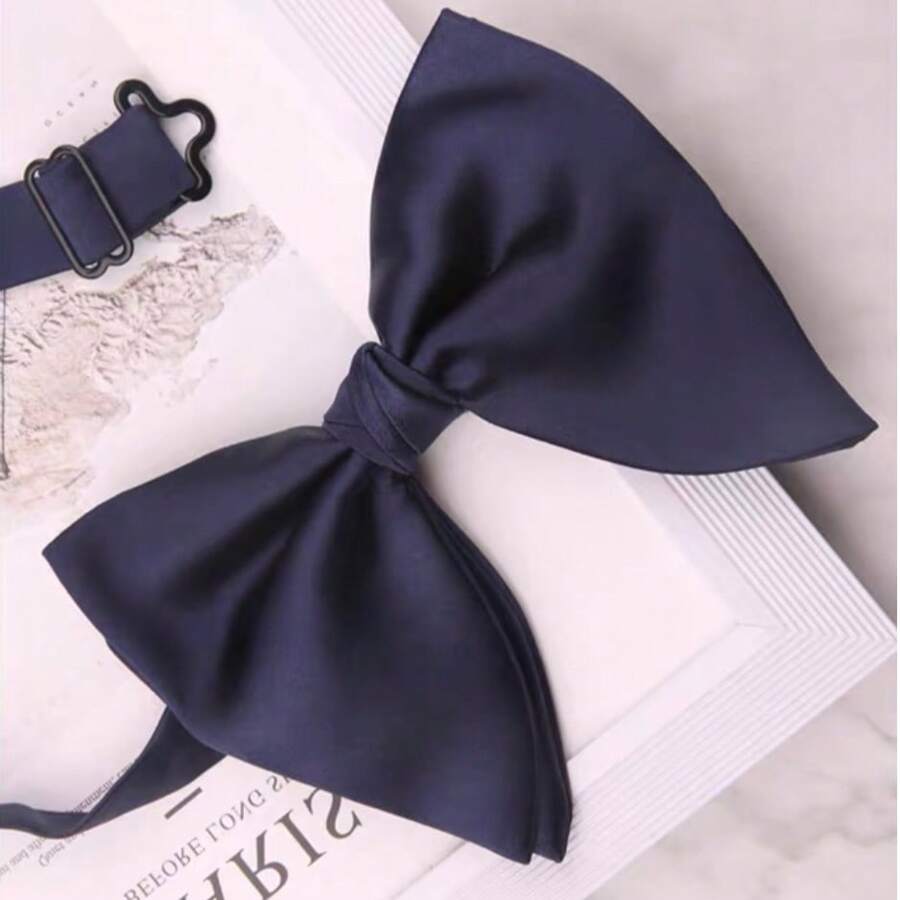 1 Piece Of Polyester Fiber Large Horn Pre-Tied Bow Tie Classic Color Matching Black, Burgundy, White And Navy Blue Wedding Suit Accessories Ideal Choice For High-End Fashion Gifts