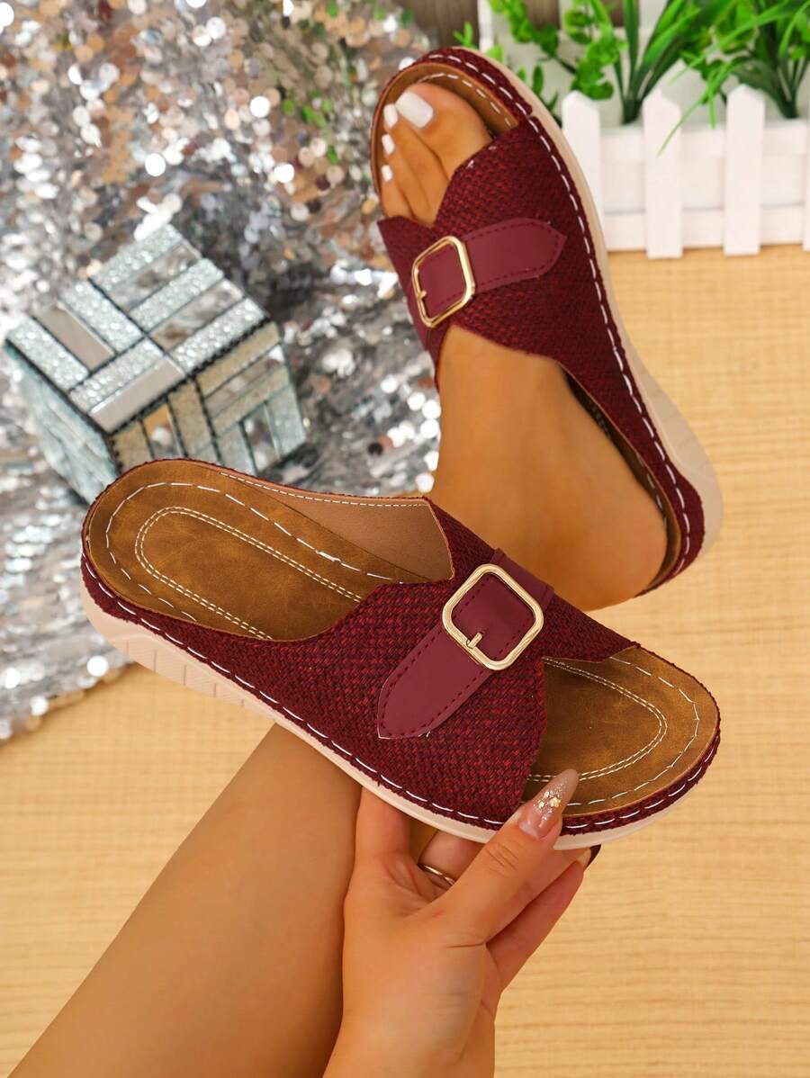 New Red Women's Platform Wedge Open Toe Sandals, Colorful Block Hollow-Out Slide Slippers, Casual Summer Outdoor Style, Hollow Design, Suitable For Indoor & Outdoor Activity, Fashionable Wedge Heel Design Women Shoes