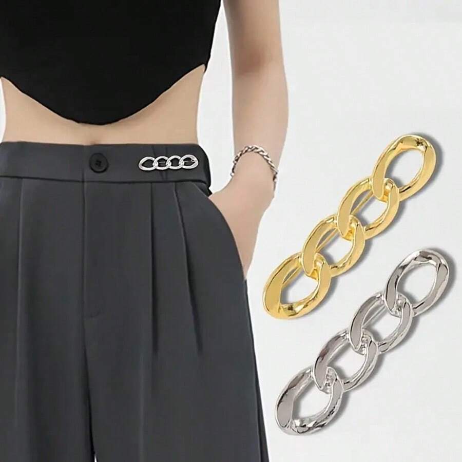 2PCS Chain Shaped Pants Waist Buckle Waist Pants Clip Adjustable Button Jeans Pins Women Skirt Clothes