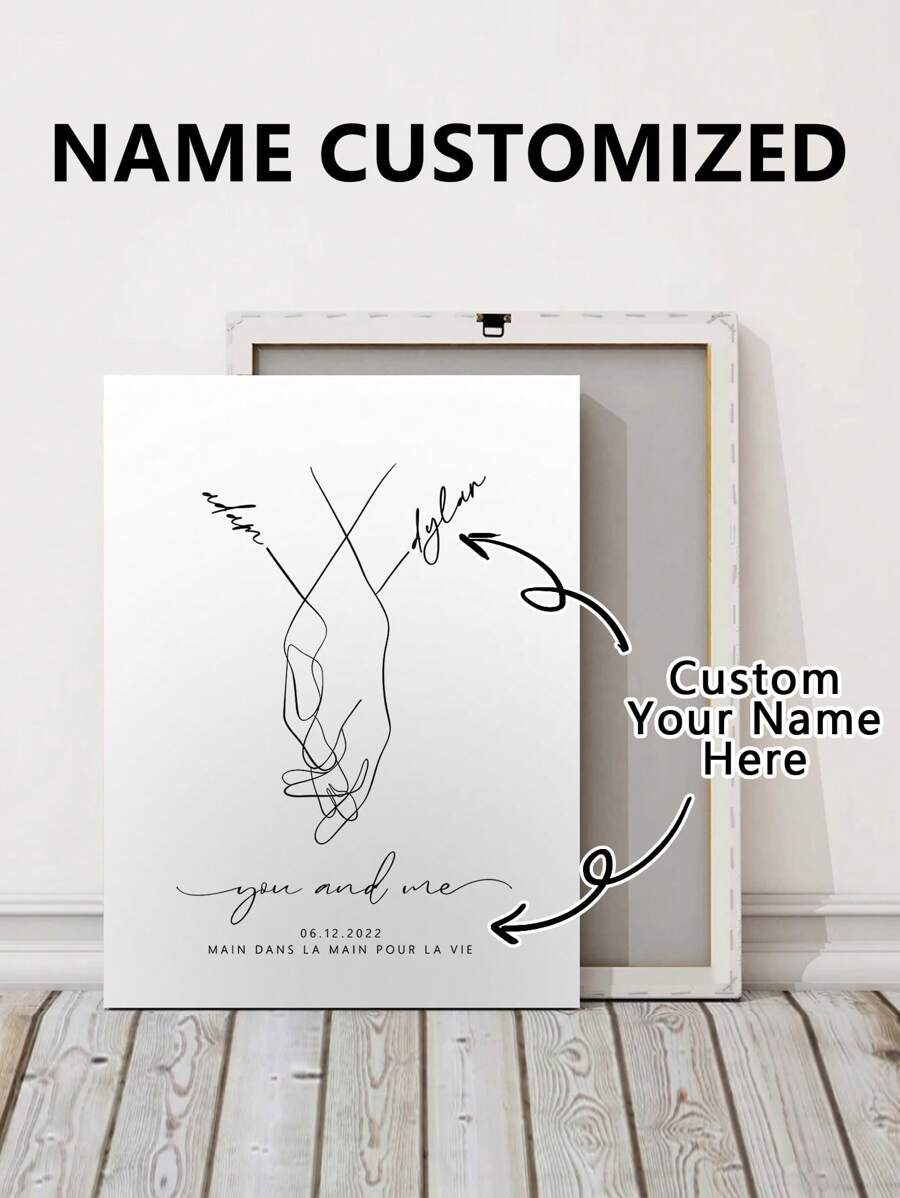 1 pieza Cartel de lienzo enmarcado y personalizado para boda, póster personalizado con el nombre de la novia y el novio para decoración del hogar, regalo perfecto para el Día de San Valentín y aniversarios, multifuncional, duradero, ornamental, reutilizable, exquisito, elegante, de alta calidad, colorido, moderno, personalizado, único, regalo ideal para él, regalo ideal para ella, novio, papá, novia, mamá, familia, amigos, salón de té, hogar, jardín, oficina, para aniversarios, para el Día de San Valentín, para el Día de la Madre, para cumpleaños, para el Día del Padre, para graduaciones, para bodas, para inauguración de casa