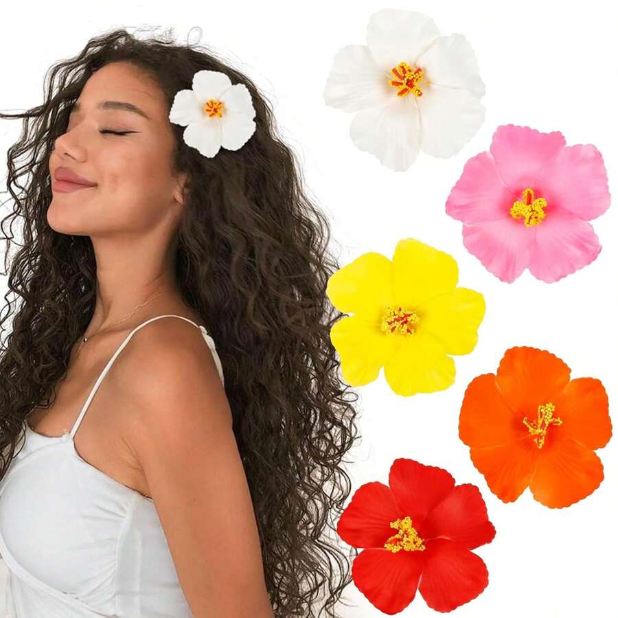 5pcs/Set Tropical Flower Design Hair Clips, Suitable For Pool, Summer Beach Party, Cocktail Party, Wedding