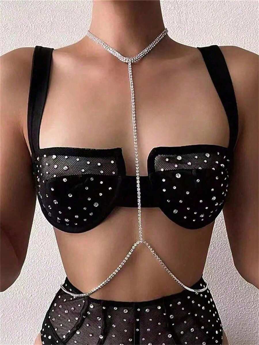 Colar com strass brilhante e moderno, acessório de biquíni sexy feminino, decoração de roupa íntima para festa na praia