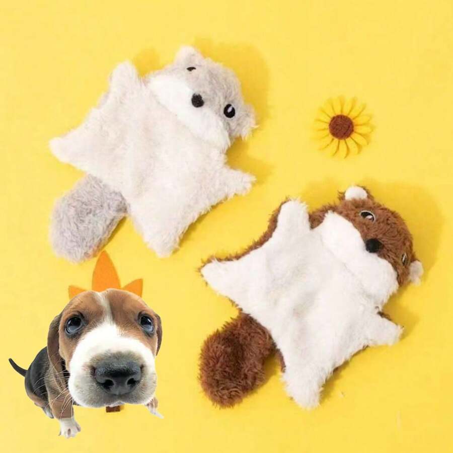 1pc Plush Pet Doll, Dog/Cat Doll Flying Squirrel Shaped Plush Doll With Crinkle Paper Inside, Chew Resistant Cute And Fun Plaything