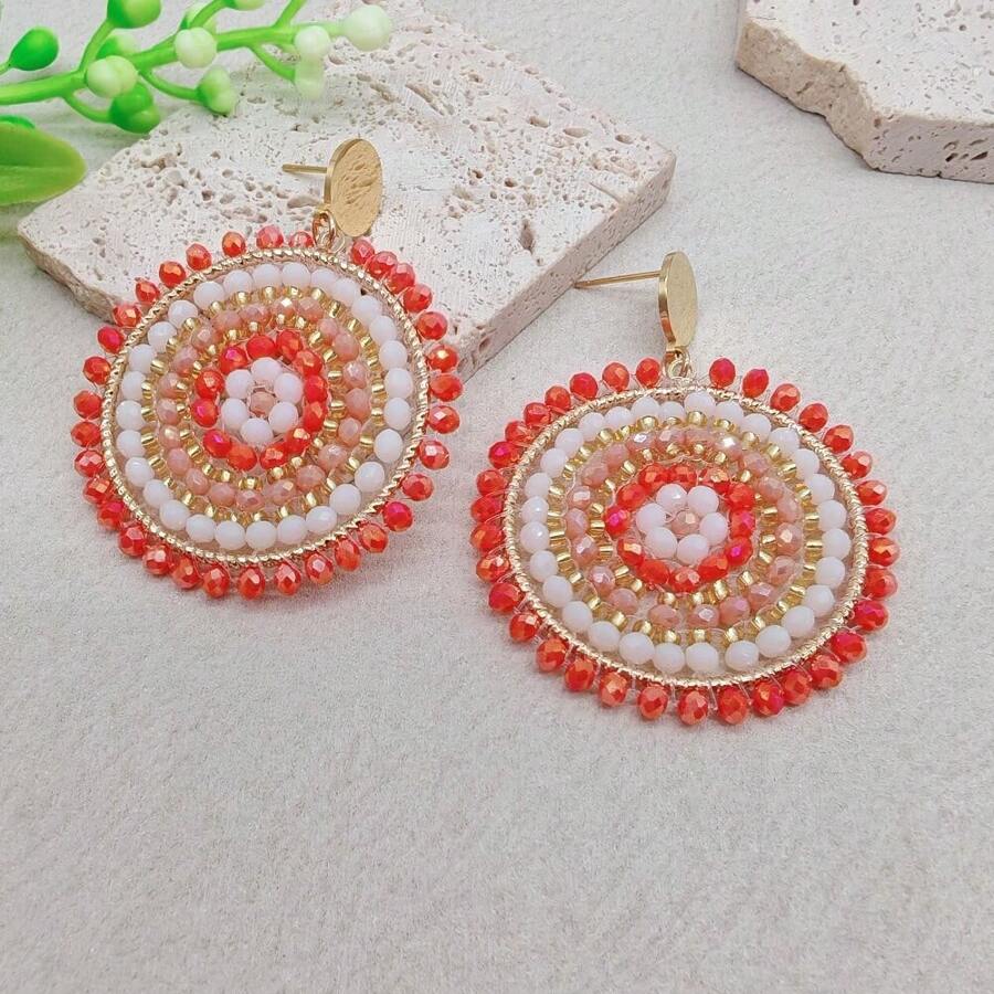 Pendientes de moda de estilo bohemio hechos a mano con diseño circular, pendientes de botón de acero inoxidable adecuados para uso diario o de fiesta de las mujeres