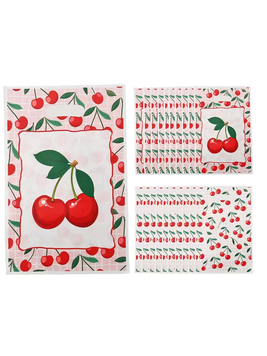 30 pièces Sacs cadeaux à motif d'impression de cerises, sacs fourre-tout en verre plastique, sacs d'emballage cadeaux style rustique à motif de cerises, fournitures de décoration pour anniversaire, fête de famille, articles de fête, fournitures d'emballage cadeaux, sacs d'emballage cadeaux amusants