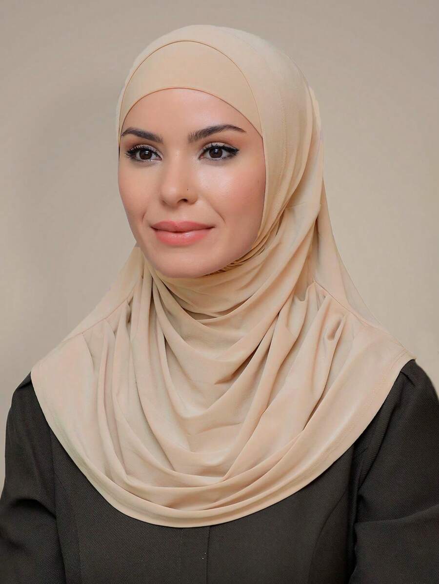 1pc Women Casual Soft Solid Muslim Prayer Pleated Headscarf, Headscarf, Inner Cap Pullover Hijab, Elastic & Versatile For Abaya
