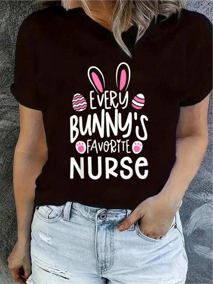 Every Bunny's Favorite Nurse Cute Easter Bunny T-Shirt, Women's Clothing