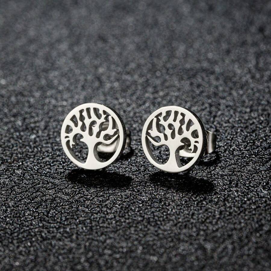 1Pair Bohemian Tree Of Life Stud Earring For Women Stainless Steel Ancient Tree Earrrings Jewelry Birthday Gift