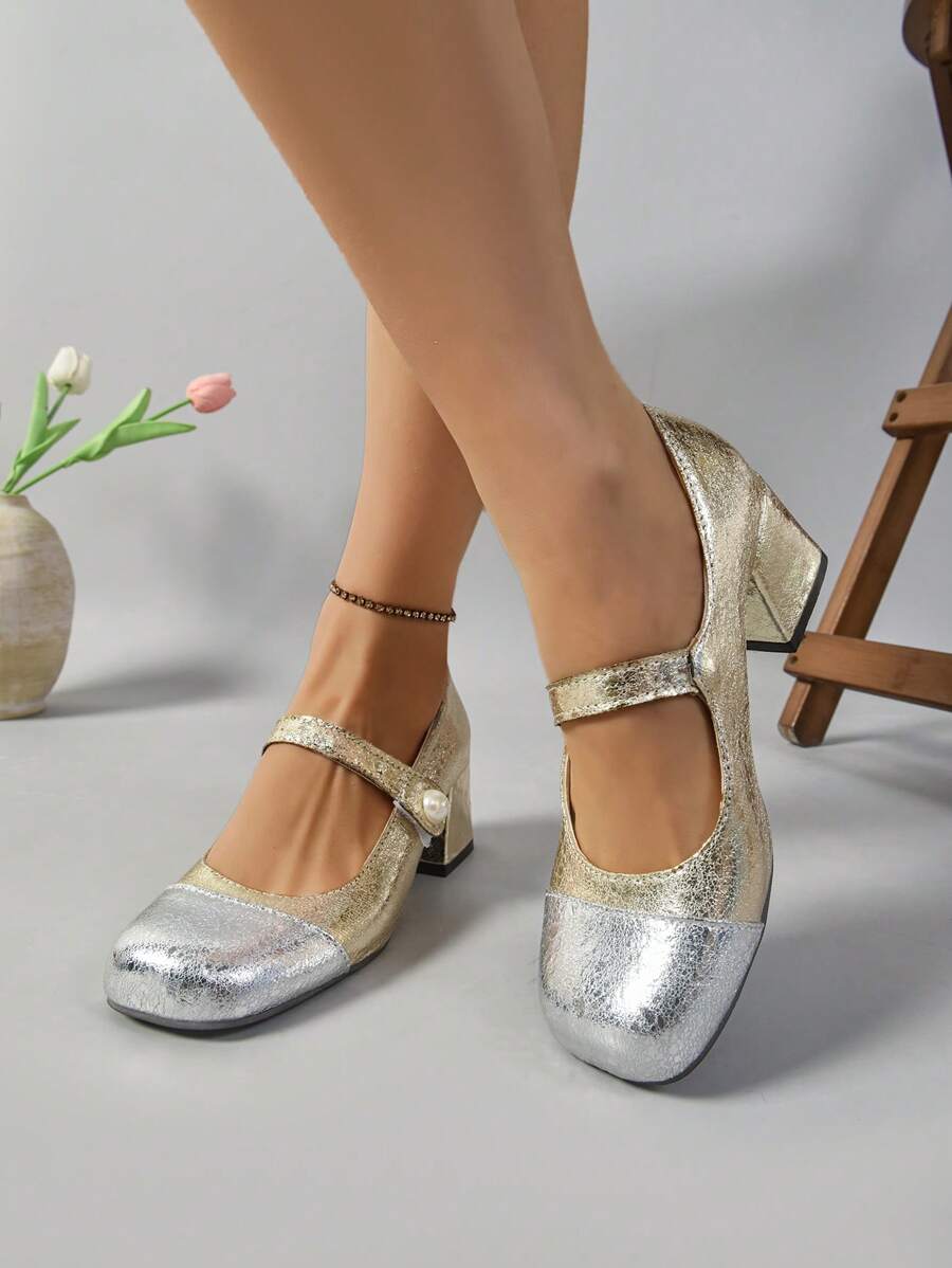 1 Pair Elegant Open Toe Chunky Heel Square Toe Mule Shoes, Casual Comfortable Slip-On High Heel Pumps For Women
