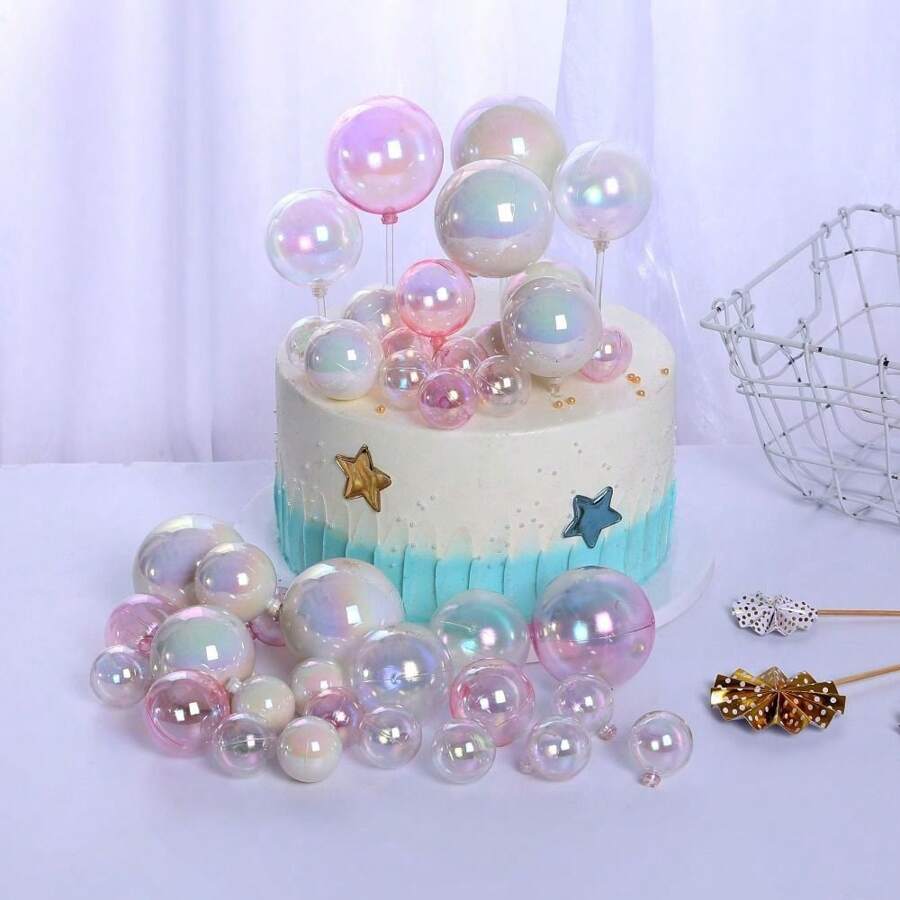 6 pièces de boules claires colorées, décorations de gâteaux et cupcakes pour mariage, anniversaire et fêtes