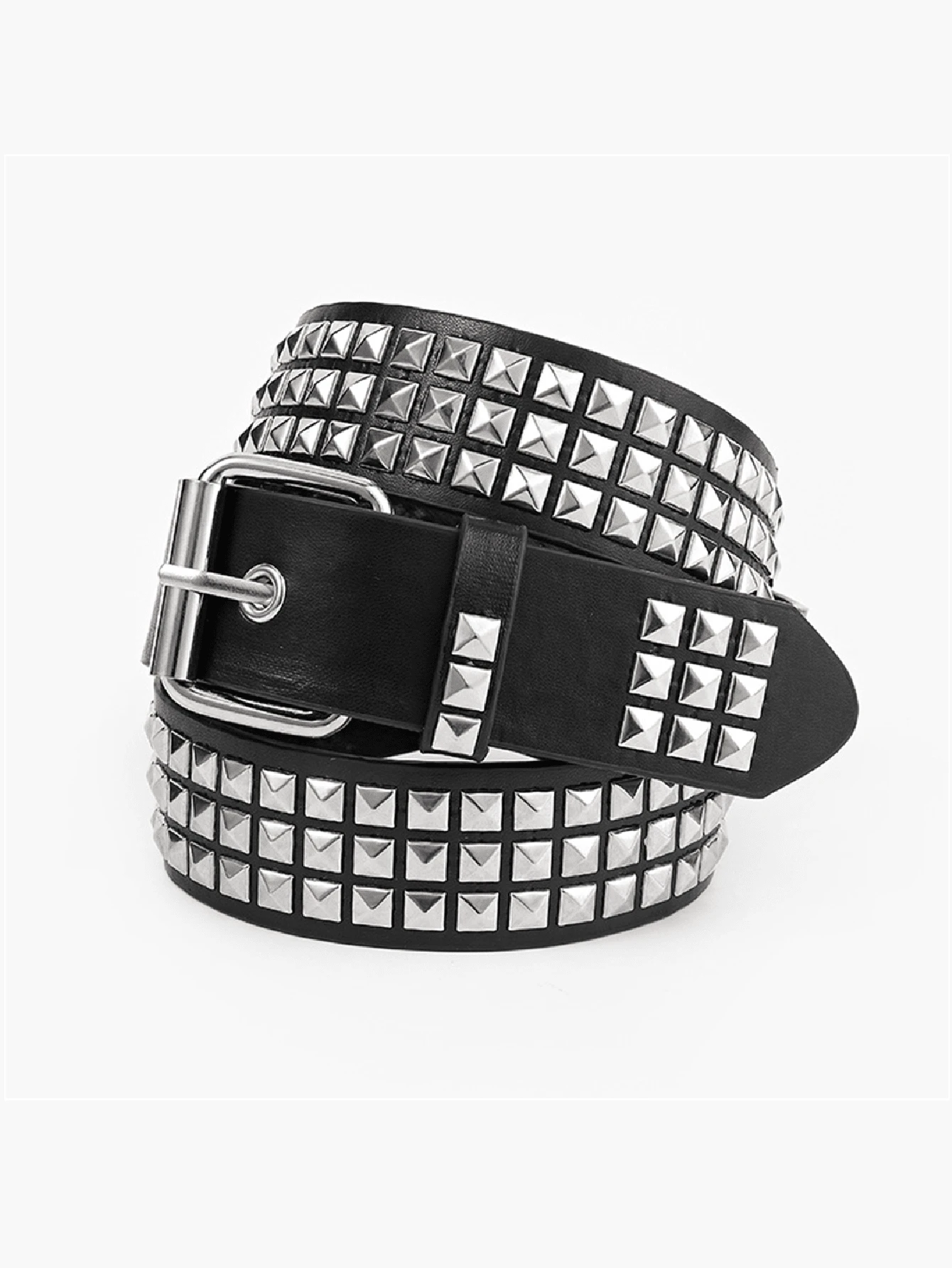 1pc Unisex Solid Color Punk Rock Studded Sequins Rhinestones Embellished Belt, Suitable For Teen, Casual, Outdoor, Athletic, Vacation, Travel, Graduation, Birthday, Daily Wear