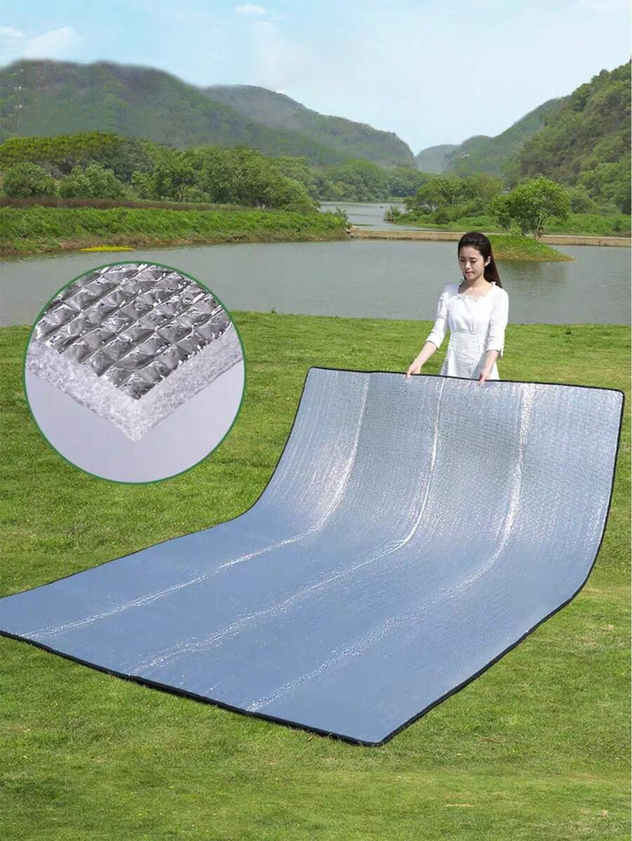 1 pieza Colchoneta de camping a prueba de humedad, lona para tienda de campaña gruesa con lámina de aluminio de doble cara, impermeable, manta de picnic