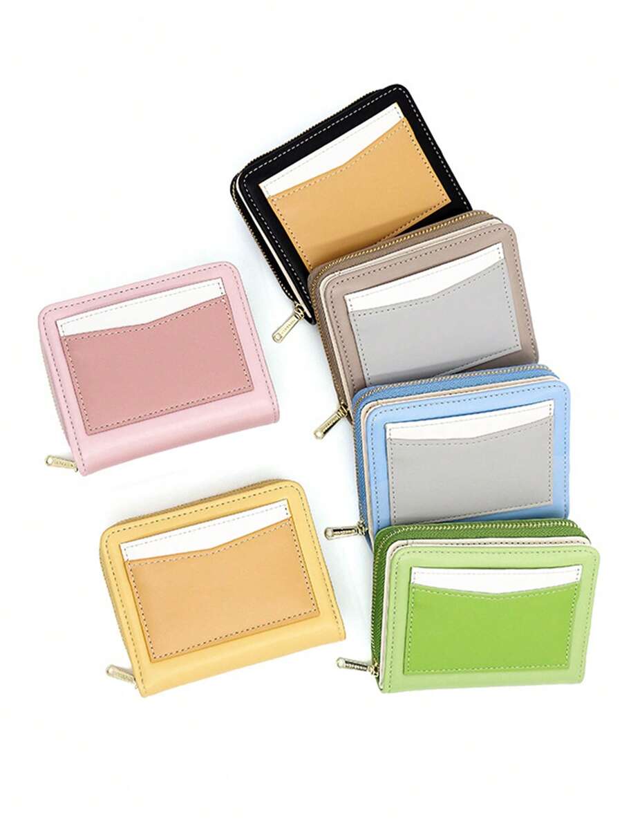 Minimalist Multifunction Color Block Coin Purse, Card Holder Snap Bifold Short Wallet, Best Gift Choice For Various Holidays