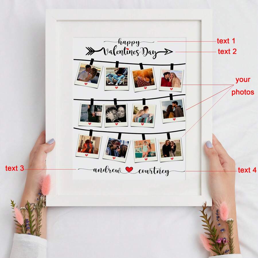 1PC Gepersonaliseerde Paar Fotoafdruk Cadeau, Aangepaste Verjaardag Bruiloft Verjaardagscadeau Valentijnsdag Cadeau Voor Hem Haar, Beste Vriend Geschenken, Beste Vrienden Fotocollage, Vriendschap Familie Paar Onvergetelijke Momenten Fotoafdruk Schilderij, Gepersonaliseerd Fotopapier Bedrukte Poster, Romantische Bruiloft Verloving Geschenken, Kunstwerk Muurschildering Voor Slaapkamer Kantoor Slaapzaal Badkamer Club Café Bar Bioscoop Speelkamer Thuis Muurdecoratie, Geen Lijst