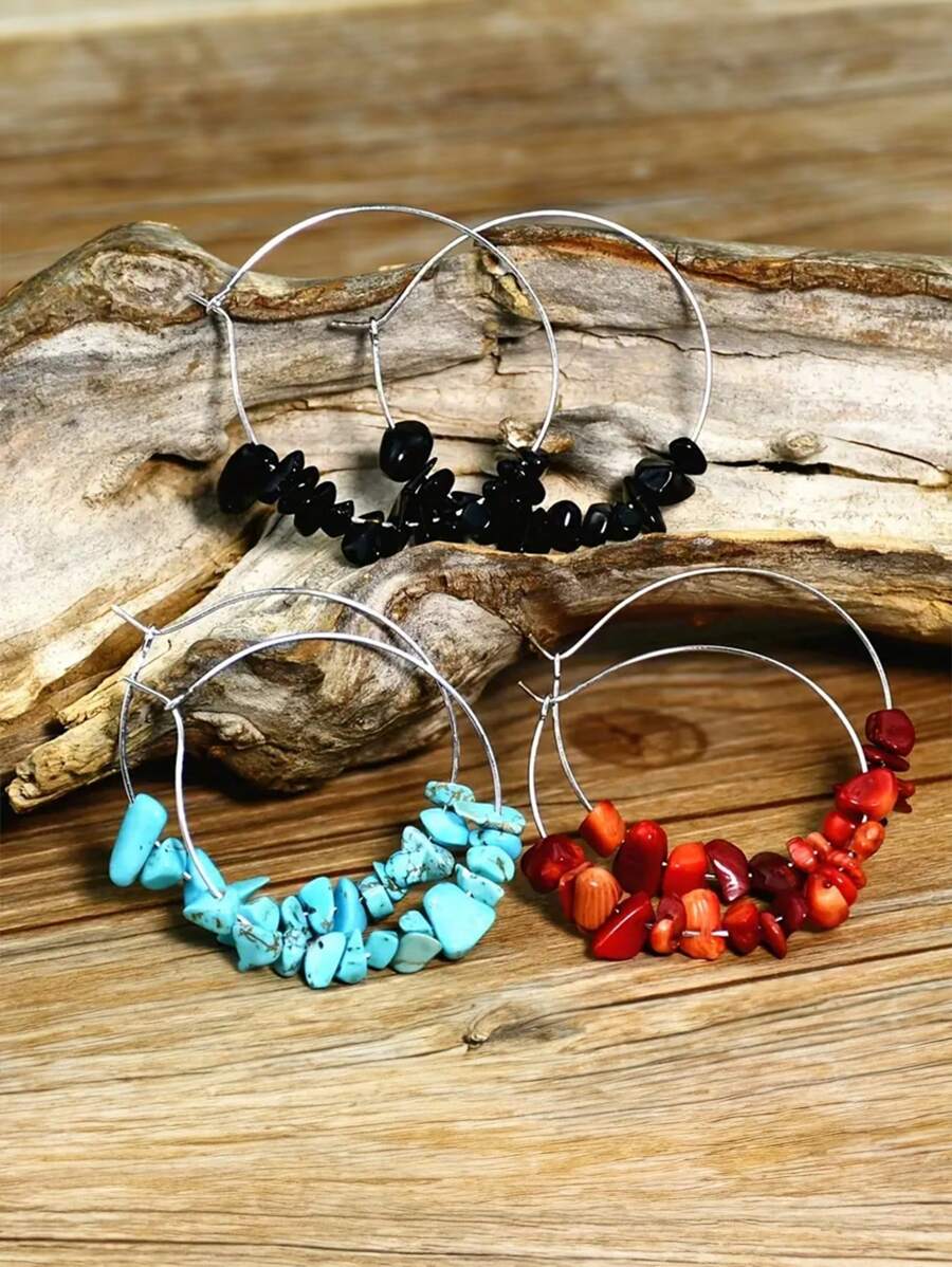 1 Pair Fashionable & Versatile Bohemian Beach Style Natural Stone Earrings, Suitable For Men & Women, Elegant Gift