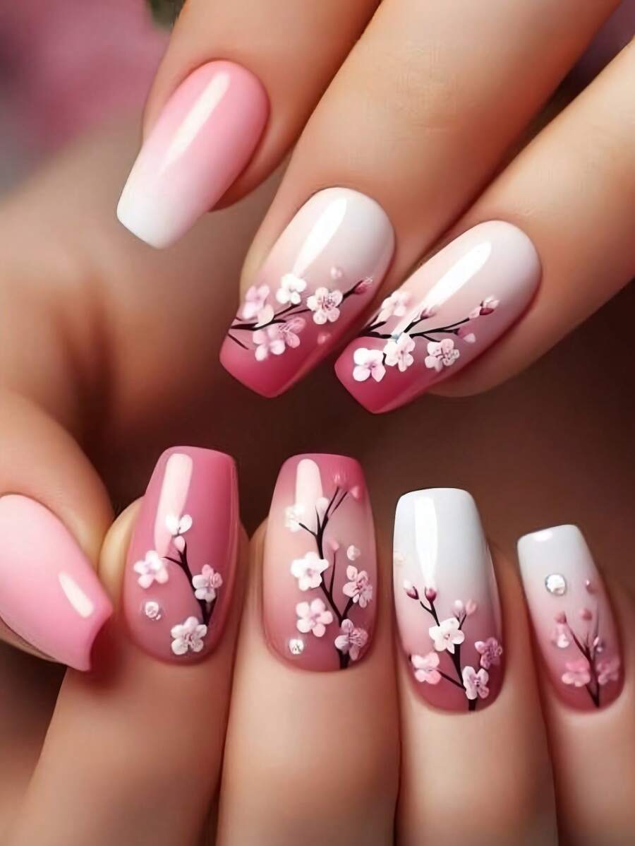 Medium-Length Nail Stickers, Removable 24-Piece Box Manicure, Plant Floral Pattern Nail Stickers, Stripe Nail Stickers, Solid Tie Dye Nail Stickers, Fashionable & Beautiful Nail Stickers, Purple Flower Nail Stickers, Tie Dye Blue Galaxy Nail Stickers Press On Nails