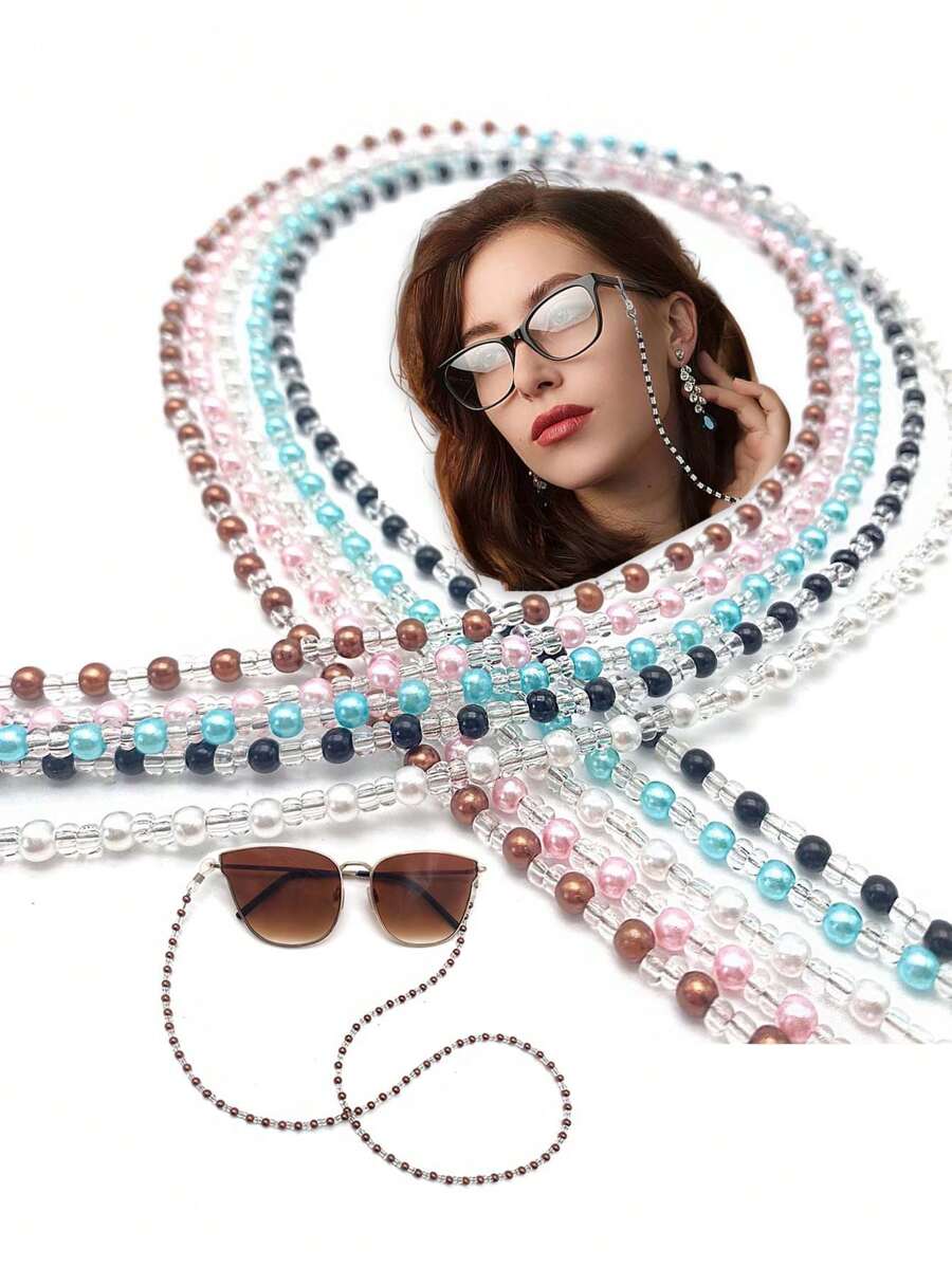 2pcs Vintage Fashionable Crystal & Beaded Anti-Slip Eyeglasses Chain, Eyeglasses Cord, Bohemian Style Women Glasses Holder Necklace