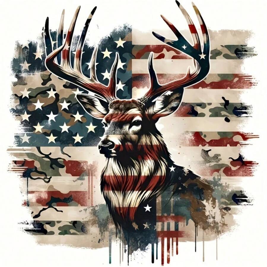 1/2/3 Piezas Camiseta con estampado por transferencia de calor de bandera americana camuflaje, ciervo, ciervo, cazador para hombre, sudadera con capucha, pegatina de vinilo de color mixto
