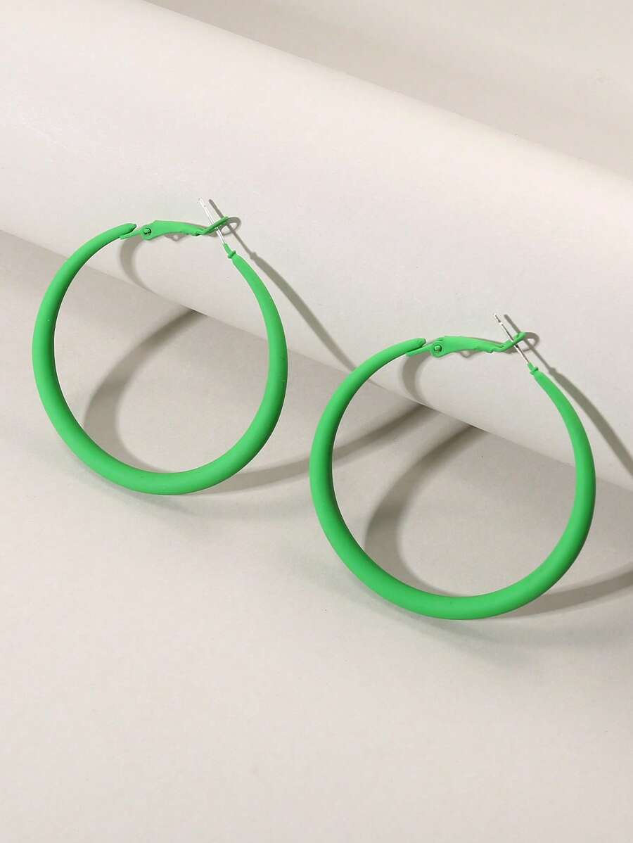 1 Pair European Style Minimalist Round Geometric Open Outline Painted Hoop Earrings, Suitable For Gift Or Daily Use