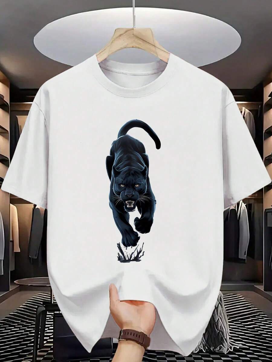 Men's Summer Fashion Leopard Pattern Printed T-Shirt, Comfortable And Versatile Top For Summer, Ideal For Outdoor Activities And Daily Fashion