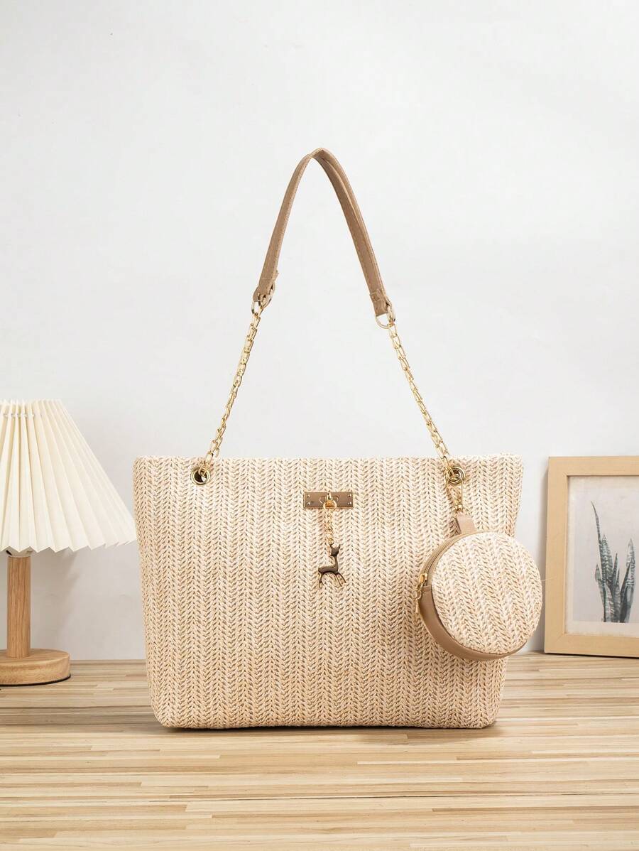 Bolso de mano tejido de verano, bolso de hombro para mujer, bolso de paja, muy adecuado para mujeres, niñas, estudiantes, vacaciones en la playa, festivales, turismo y viajes diarios.