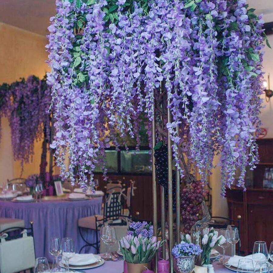 12pcs Artificial Wisteria Flowers 3.6 Feet Artificial Fake Wisteria Vine Hanging Garland Silk Flowers String Garland Artificial Wisteria Vines Rattan Silk Flower String Wedding Party Wall Decorations