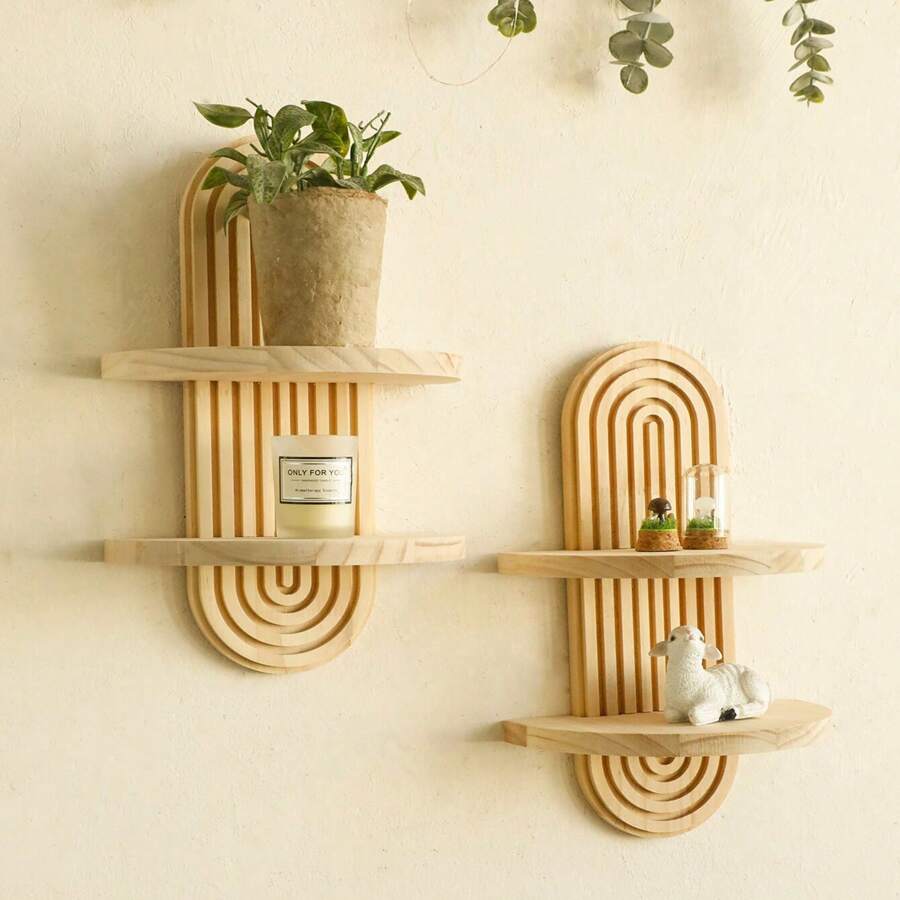 1pc Simia Wall Mounted Bookshelf/Wall Storage Rack/Boho Style Display Rack/Pine Hanging Rack Room Decors Garden Decor Wedding Decor Home Decors