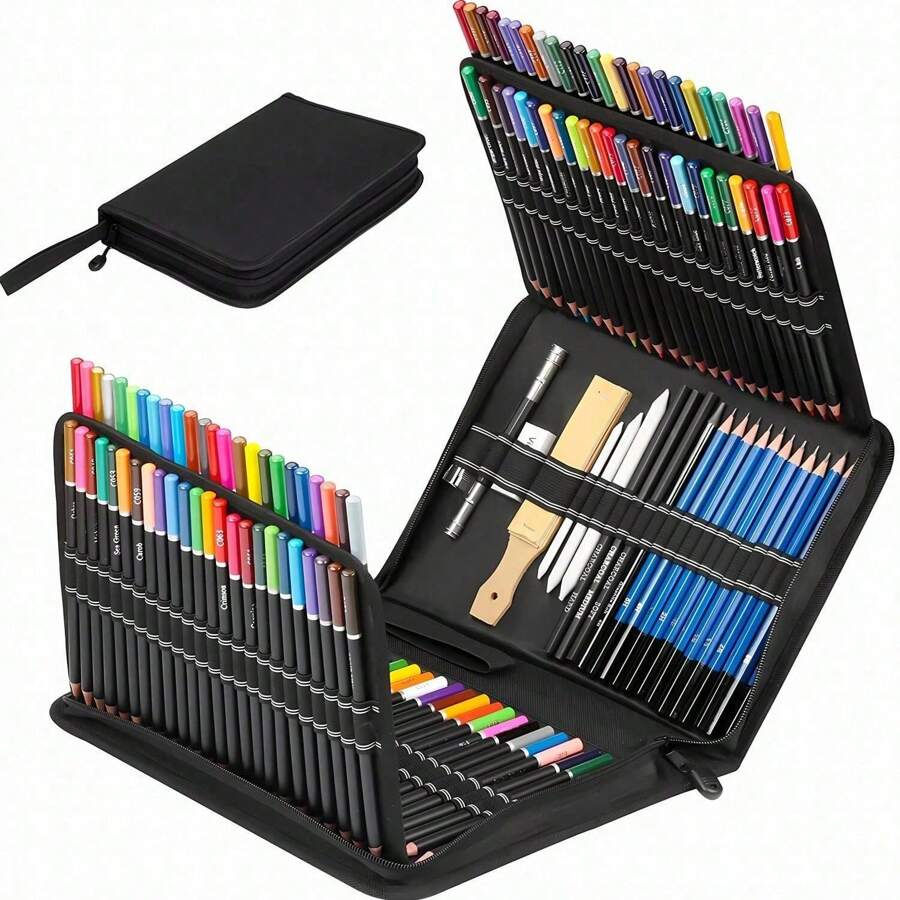 28/51/72/96/145 Packs Drawing Sketching Coloring Set, Include Professional Soft Core Colored Pencils, Sketch&Harcoal Pencils, Sketchbook, Art Tool Kit, Artists Student Gift Back To School