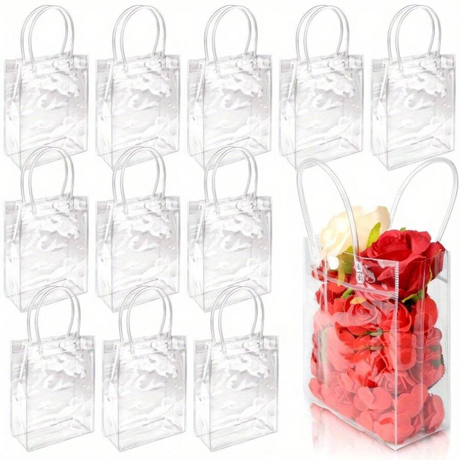 14 Pieces PVC Plastic Clear Gift Bags, 7.87X 5.91X 2.76 Inches Tote Bag For Boutique Wedding Birthday Party Jewelry Display And Packaging Supplies